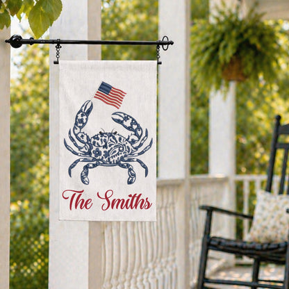 4th of July Coastal Crab Independence Day Patriotic Embroidered Personalized Custom Garden & Yard Flag