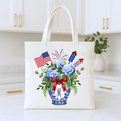 American Patriotic Independence Day Flag Personalized Canvas Tote Bag Double Sided Reusable Tote Bag