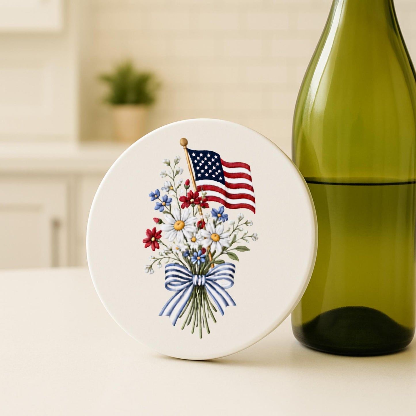 American Patriotic Independence Day Ceramic Coasters Set of 4 Cork Backed Drink Coasters Custom Coasters Coffee Table Decor Bar Accessories