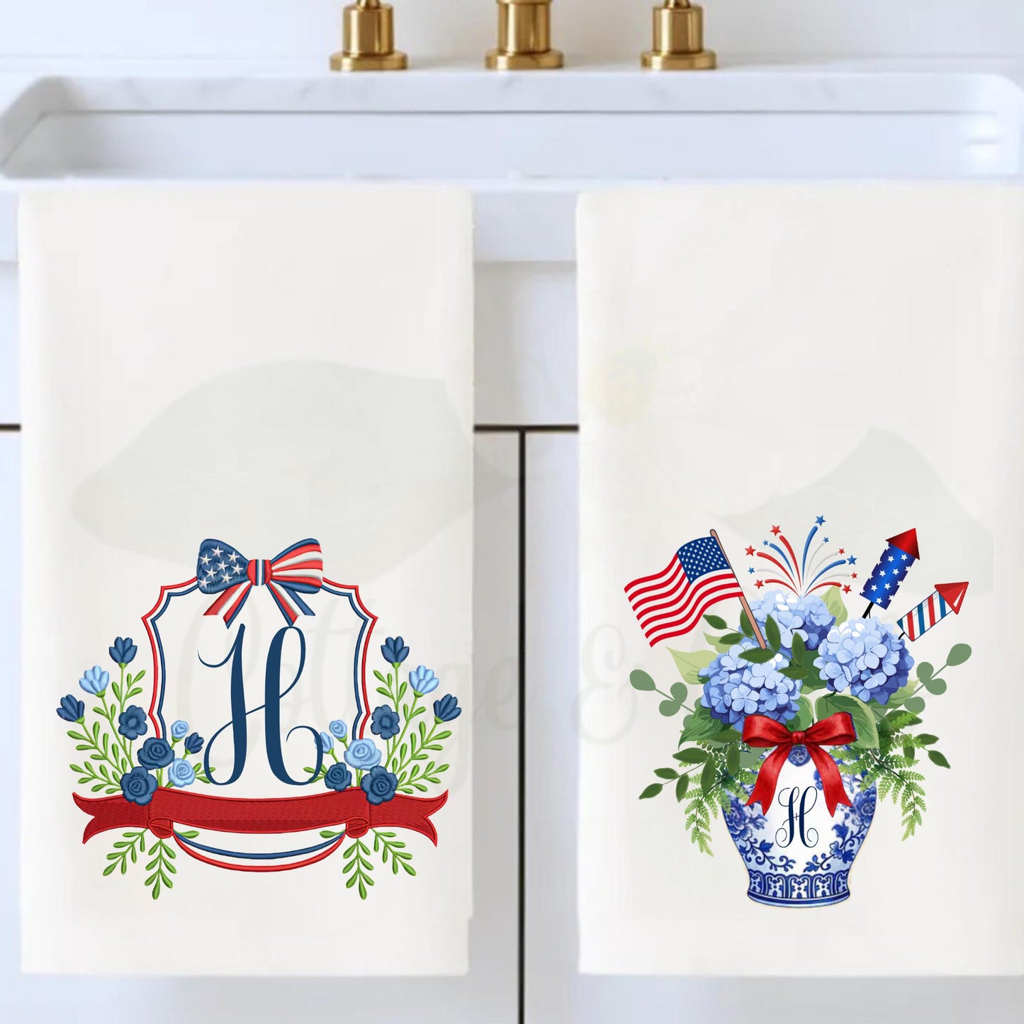 American Patriotic Independence Day Tea Towel Personalized Gift Preppy Kitchen Decor Hostess Birthday Gift For Her Personalized Dish Towel