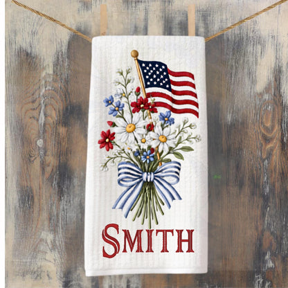 American Patriotic Independence Day Tea Towel Personalized Gift Preppy Kitchen Decor Hostess Birthday Gift For Her Personalized Dish Towel