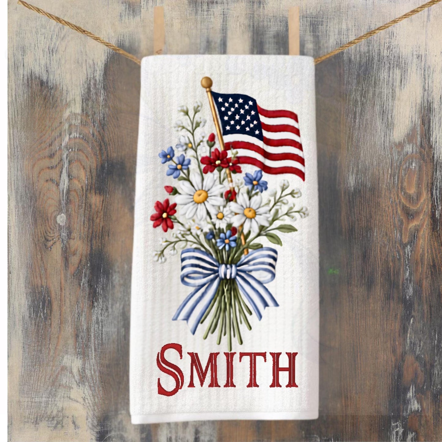 American Patriotic Independence Day Tea Towel Personalized Gift