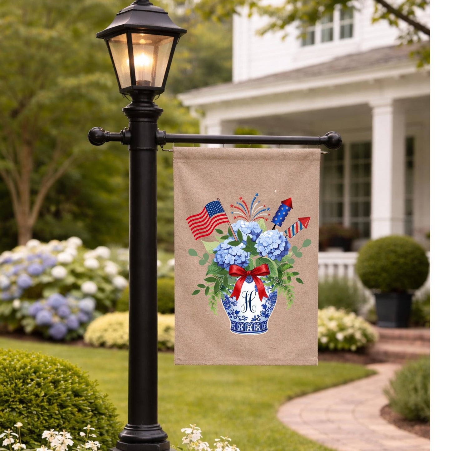 4th of July Coastal Crab Independence Day Patriotic Embroidered Personalized Custom Garden & Yard Flag