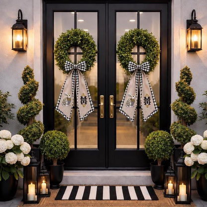 Black and White Check Embroidered Spring Wreath Sash