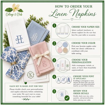 5 Set of 4 Personalized Custom Monogrammed Hemstitch Cocktail Napkins