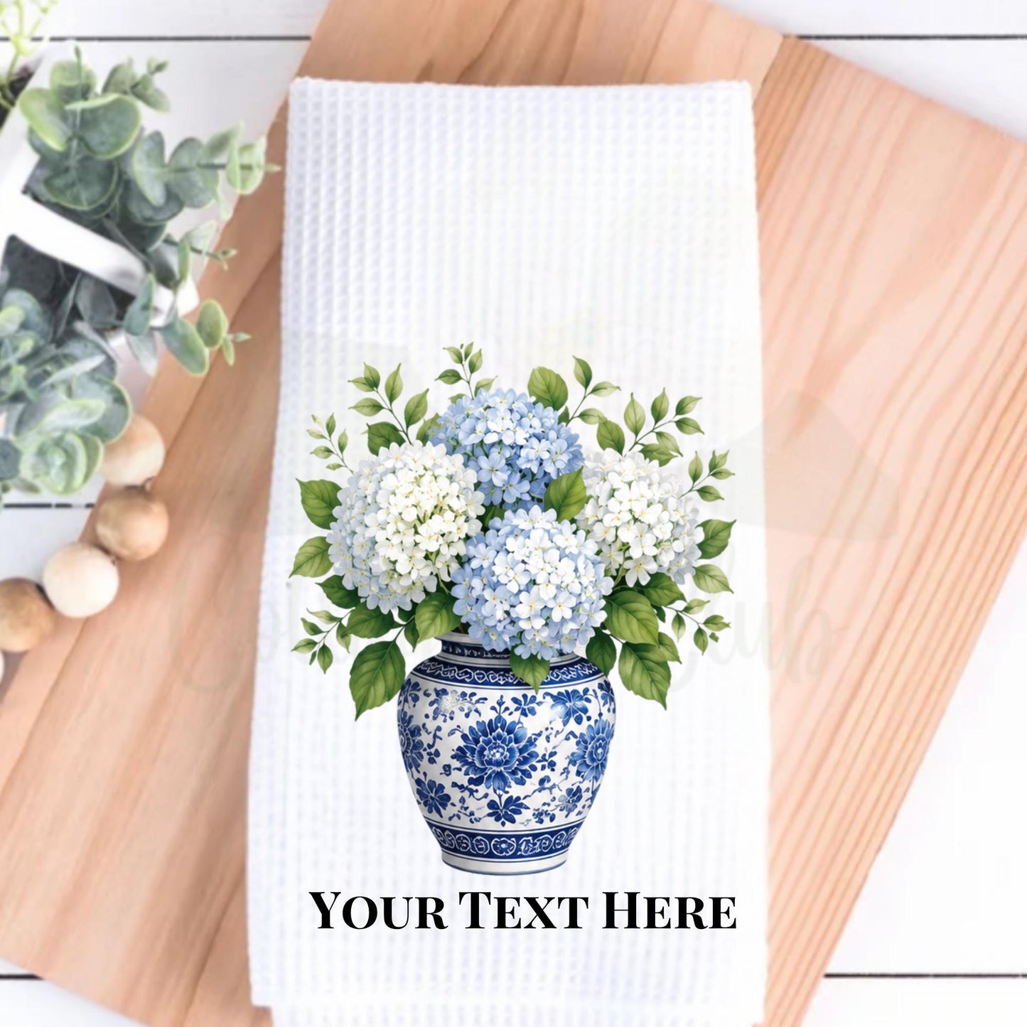 Blue and White Kitchen Decor Hydrangea Ginger Jar Tea Towel, Grand Millennial Hostess Gift, Southern Home