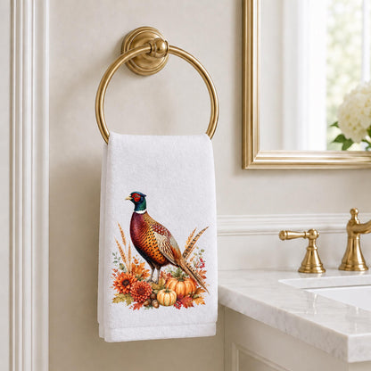 Fall Pheasant Tea Towel or Hand Towel, Traditional Autumn Kitchen and Powder Room Decor