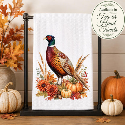 Fall Pheasant Tea Towel or Hand Towel, Traditional Autumn Kitchen and Powder Room Decor