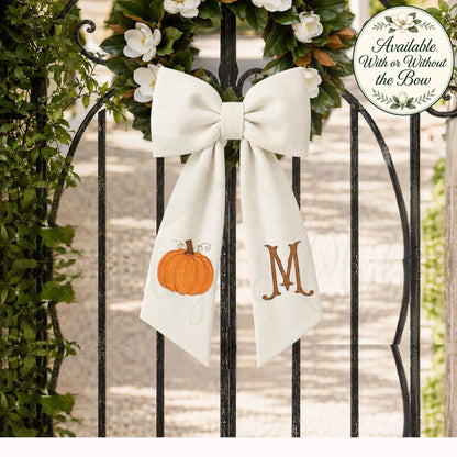 Personalized Fall Wreath Sash with Bow, Pumpkin Monogram Front Door Decor, Autumn Porch Decoration, Thanksgiving Hostess Gift