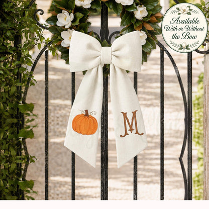Personalized Fall Wreath Sash with Bow, Pumpkin Monogram Front Door Decor, Autumn Porch Decoration, Thanksgiving Hostess Gift