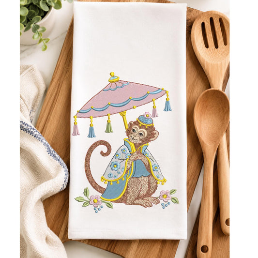 Chinoiserie Monkey Tea Towel