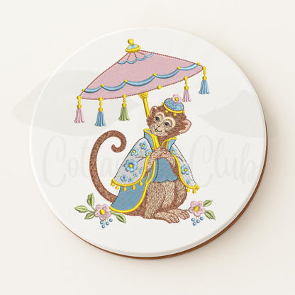 Preppy Chinoiserie Monkey Ceramic Coasters Set of 4 Cork-Backed Custom Coasters Housewarming Gift Coffee Table Decor Bar Accessories