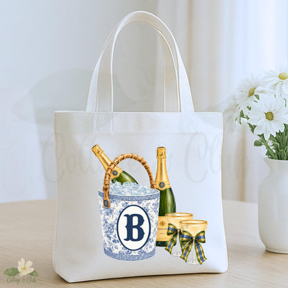 Champagne Ice Bucket Celebration Personalized Canvas Tote Bag Double Sided Reusable Tote Bag Book Tote Beach Bag Grocery Bag Teacher Gift
