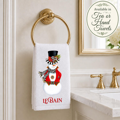 Personalized Christmas Tea or Hand Towel, Black White Harlequin Holiday Decor, Custom Monogram Hostess Gift Oversized Waffle Weave Tea Towel