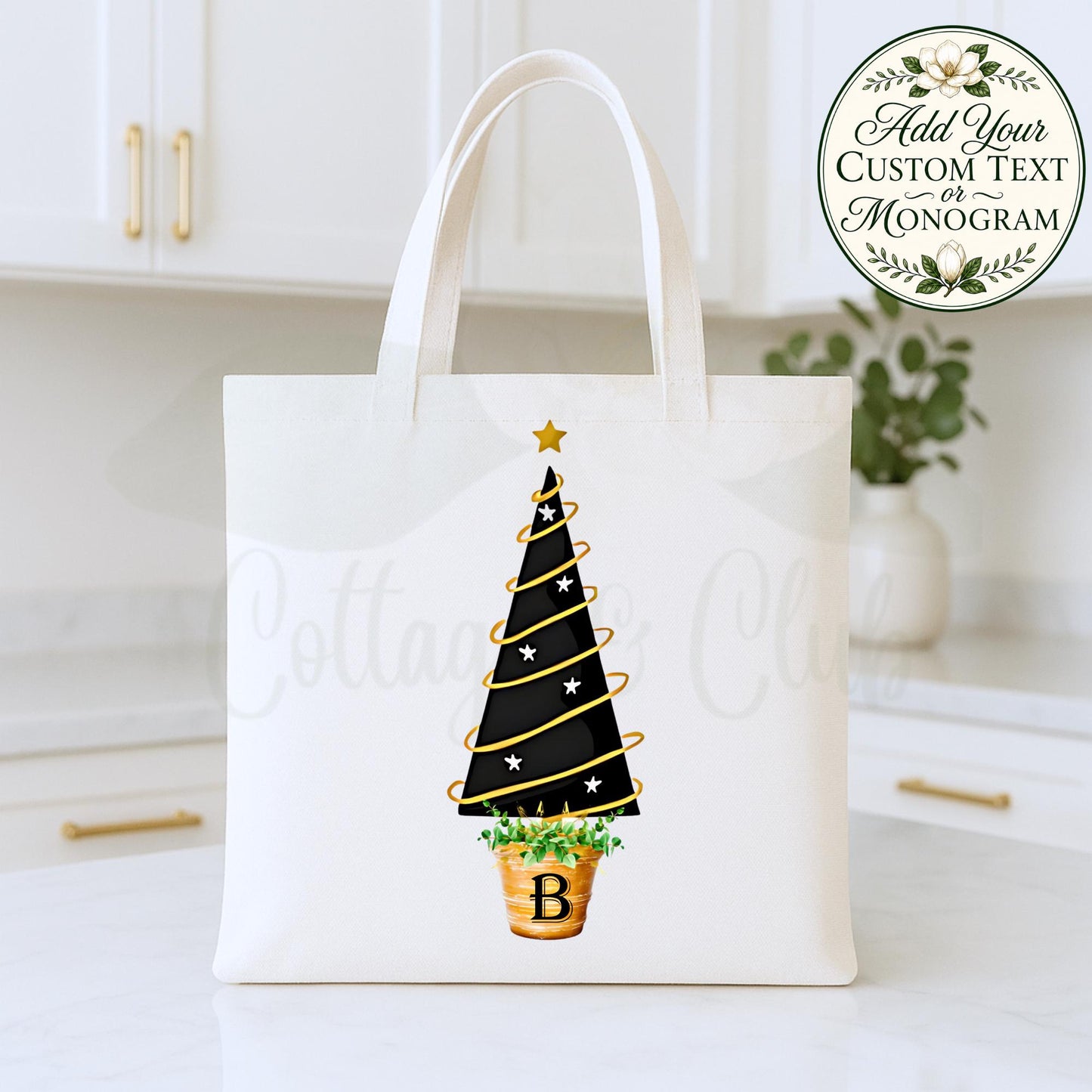 Christmas Santa Tote Bag, Harlequin Holiday Shopper, Double Sided Canvas Bag, Vintage Christmas Gift, Festive Country Club Style