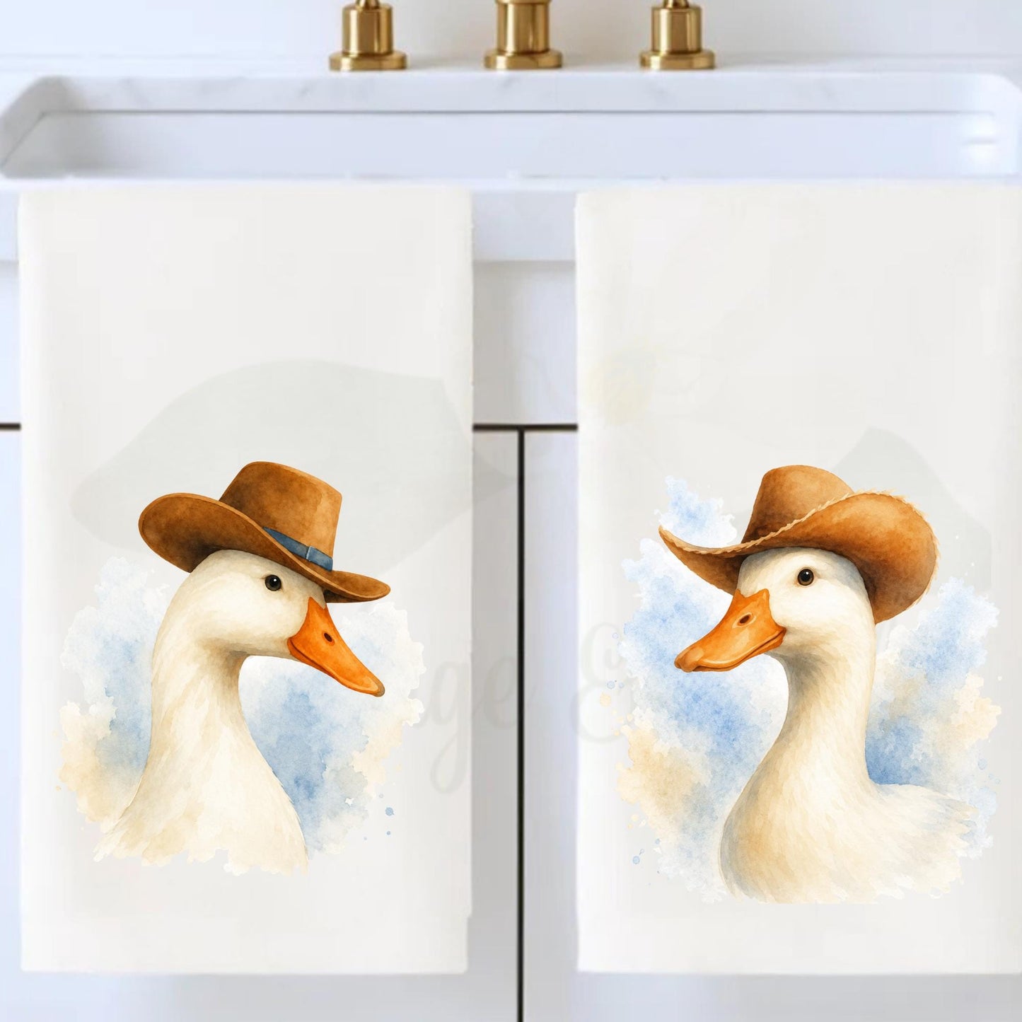 Western Kitchen Decor Cowboy Goose Tea Towel, Blue and White Farmhouse Towel, Funny Hostess Gift, Southern Home