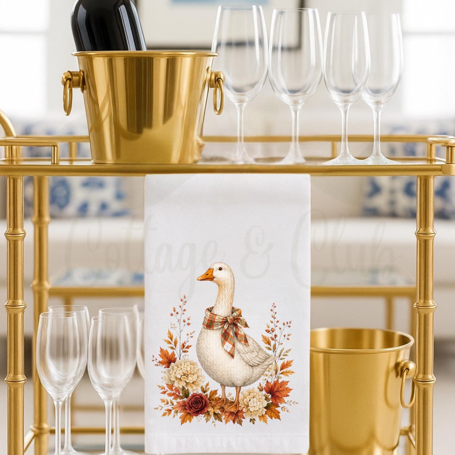 Fall Kitchen Decor Autumn Goose Waffle Weave Tea Towel Thanksgiving Hostess Gift Southern Farmhouse Home
