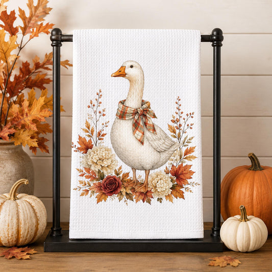 Autumn Goose Waffle Weave Tea Towel