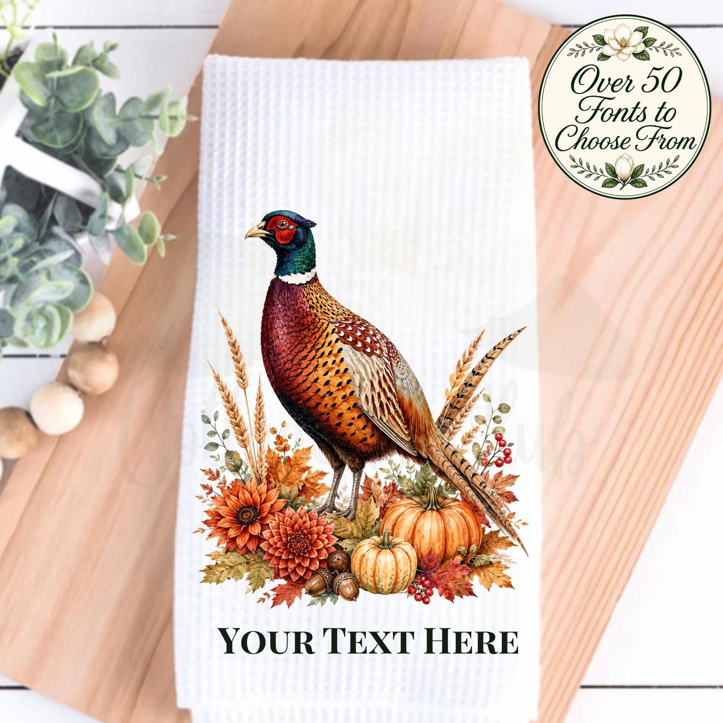 Fall Pheasant Tea Towel or Hand Towel, Traditional Autumn Kitchen and Powder Room Decor