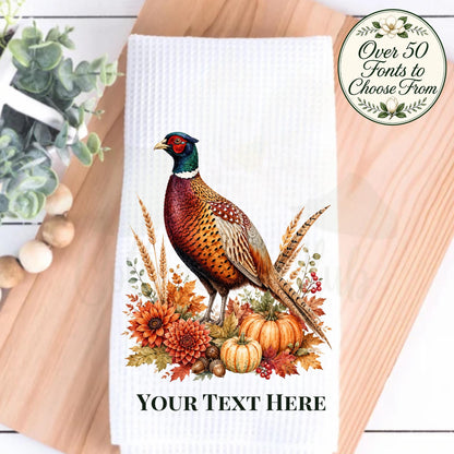 Fall Pheasant Tea Towel or Hand Towel, Traditional Autumn Kitchen and Powder Room Decor