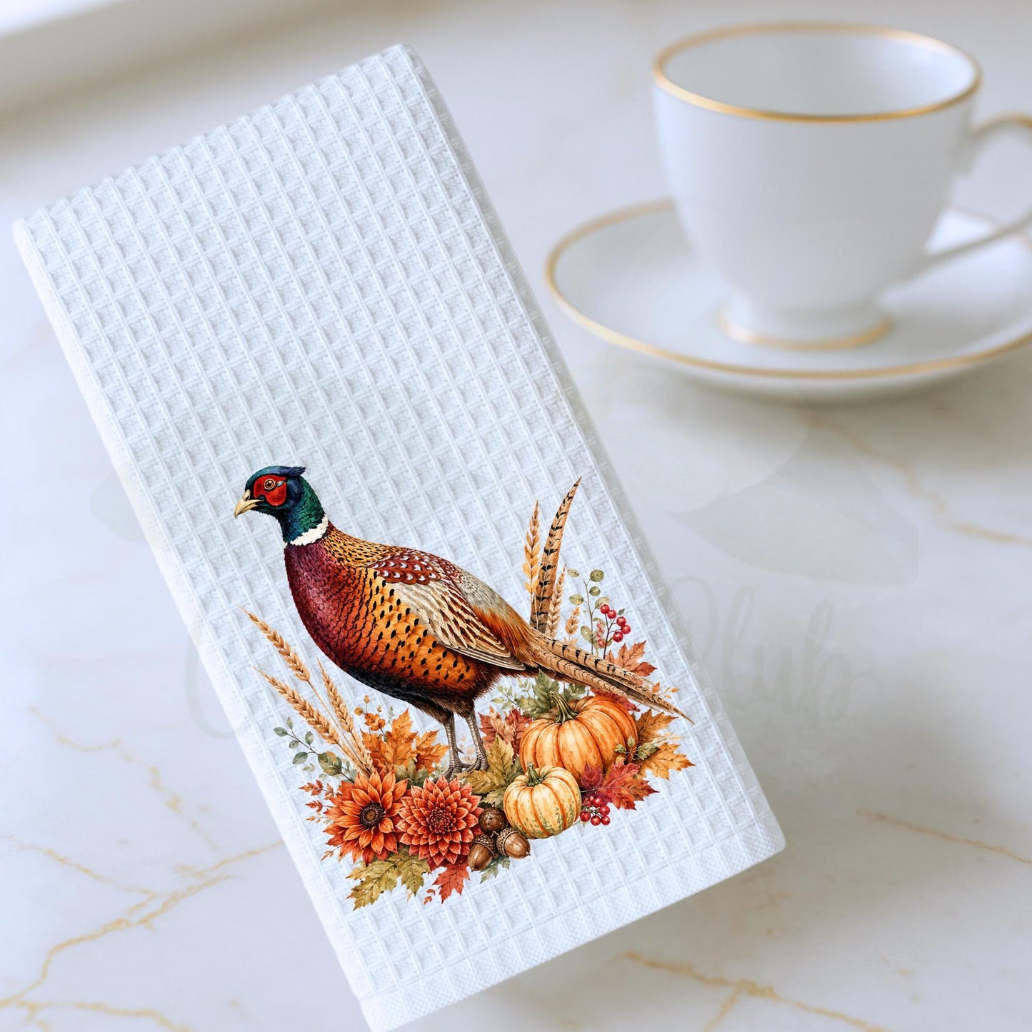 Fall Pheasant Tea Towel or Hand Towel, Traditional Autumn Kitchen and Powder Room Decor