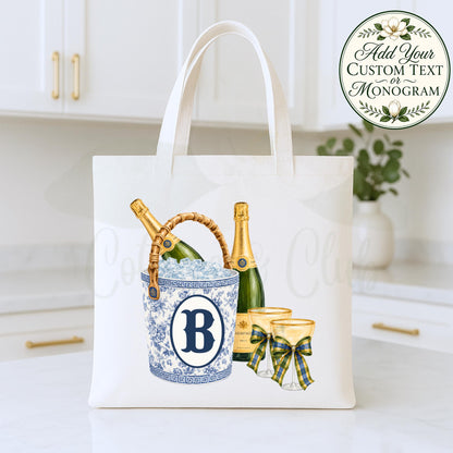 Champagne Ice Bucket Celebration Personalized Canvas Tote Bag Double Sided Reusable Tote Bag Book Tote Beach Bag Grocery Bag Teacher Gift