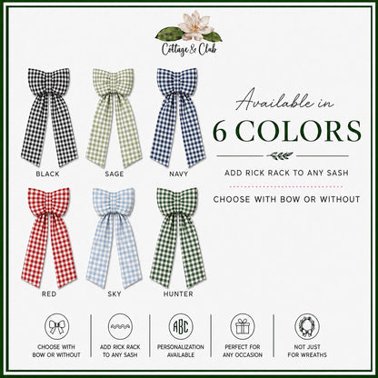 Gingham Wreath Sash Blank Embroidery Blank Wholesale Chinoiserie Front Door Bow Cotton Customizable DIY Ribbon Accent Fabric Embellishment