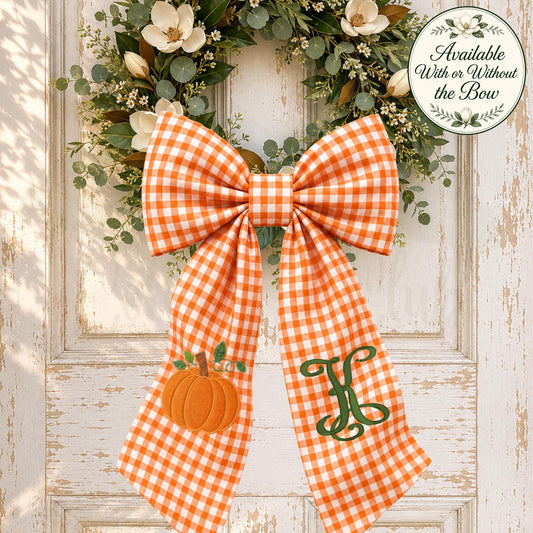 Embroidered Pumpkin Monogram Wreath Sash, Fall Wreath Sash, Pumpkin Wreath Sash, Last name wreath sash, Hostess gift, Fall Decor