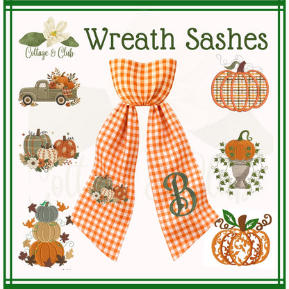 Embroidered Pumpkin Monogram Wreath Sash, Fall Wreath Sash, Pumpkin Wreath Sash, Last name wreath sash, Hostess gift, Fall Decor