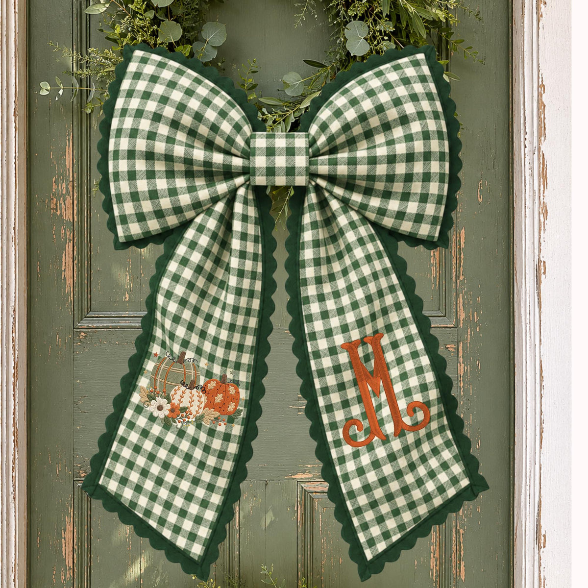 Embroidered Pumpkin Monogram Wreath Sash, Fall Wreath Sash, Pumpkin Wreath Sash, Last name wreath sash, Hostess gift, Fall Decor