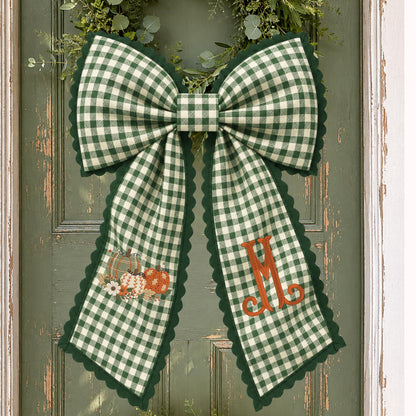 Embroidered Pumpkin Monogram Wreath Sash, Fall Wreath Sash, Pumpkin Wreath Sash, Last name wreath sash, Hostess gift, Fall Decor