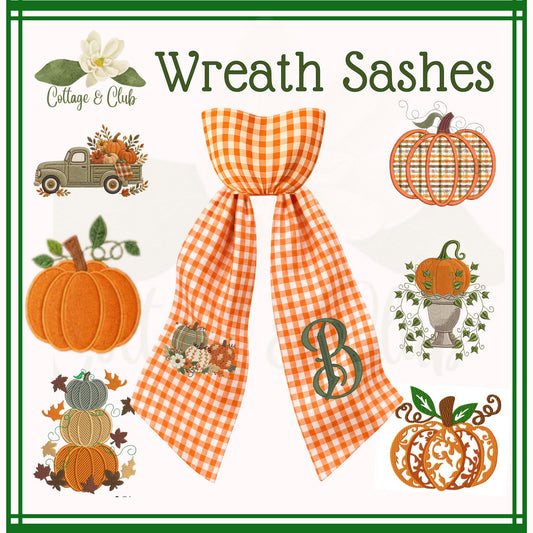 Embroidered Pumpkin Monogram Wreath Sash, Fall Wreath Sash, Pumpkin Wreath Sash, Last name wreath sash, Hostess gift, Fall Decor