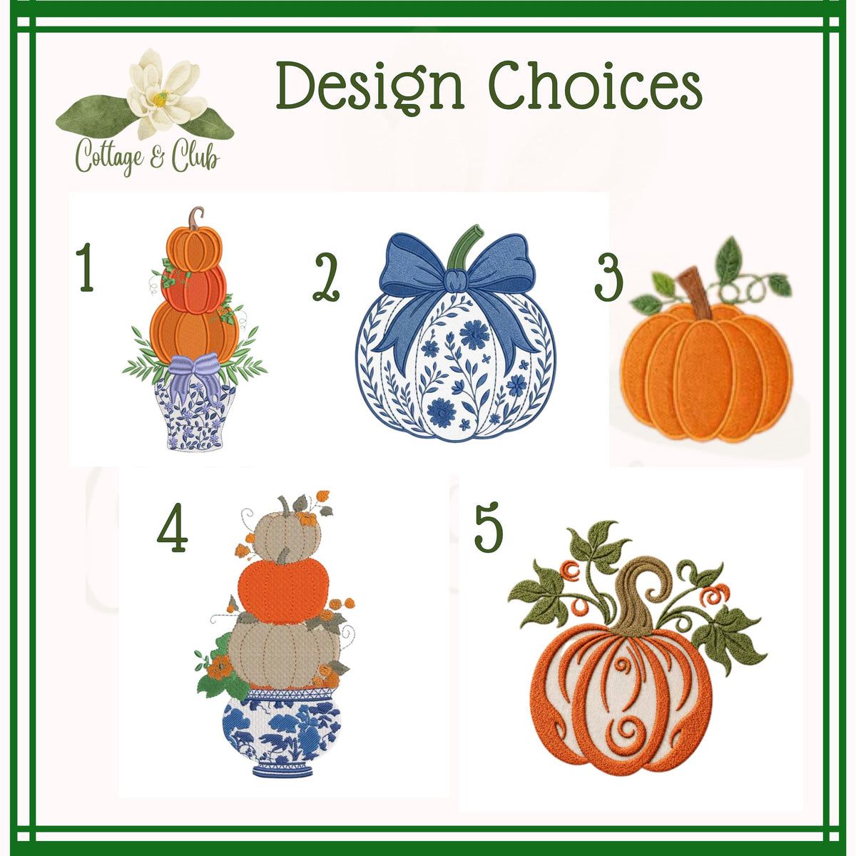 Embroidered Blue & White Chinoiserie Delft Pumpkin Monogram Wreath Sash, Fall Wreath Sash, Pumpkin Wreath Sash,  Hostess gift, Fall Decor