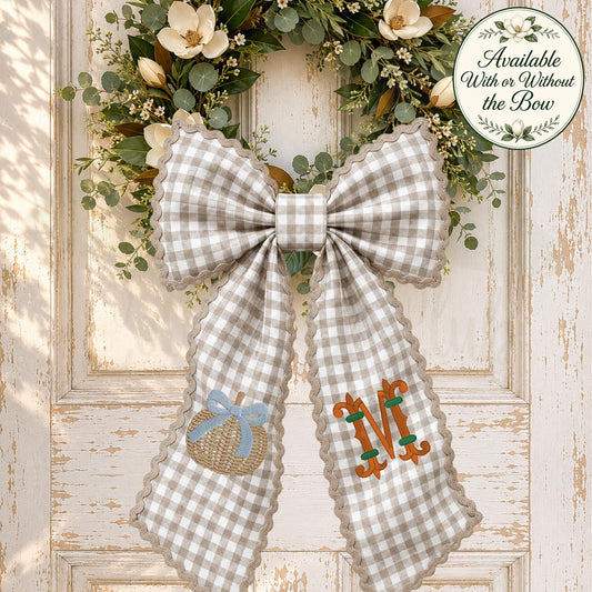 Embroidered Blue & White Pumpkin Monogram Wreath Sash