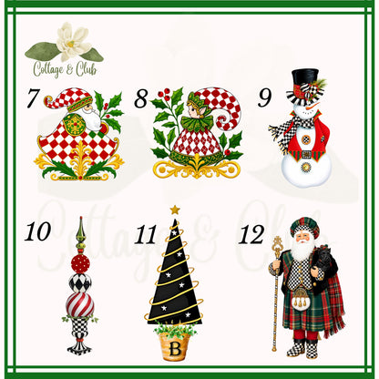 Personalized Christmas Tea or Hand Towel, Black White Harlequin Holiday Decor, Custom Monogram Hostess Gift Oversized Waffle Weave Tea Towel