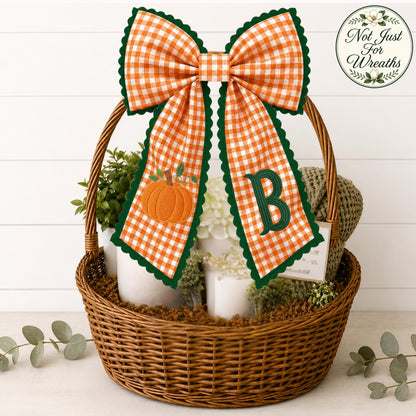 Embroidered Pumpkin Monogram Wreath Sash, Fall Wreath Sash, Pumpkin Wreath Sash, Last name wreath sash, Hostess gift, Fall Decor
