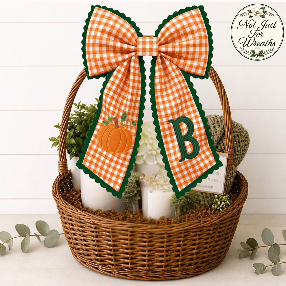 Embroidered Pumpkin Monogram Wreath Sash, Fall Wreath Sash, Pumpkin Wreath Sash, Last name wreath sash, Hostess gift, Fall Decor