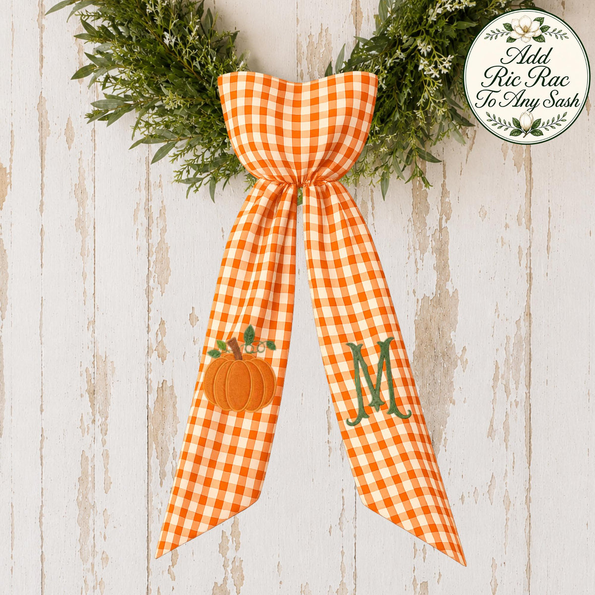 Embroidered Pumpkin Monogram Wreath Sash, Fall Wreath Sash, Pumpkin Wreath Sash, Last name wreath sash, Hostess gift, Fall Decor