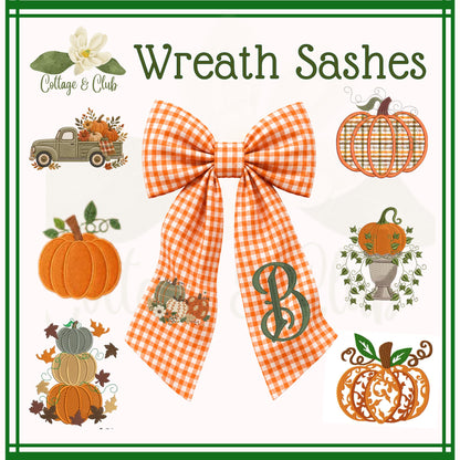Embroidered Pumpkin Monogram Wreath Sash, Fall Wreath Sash, Pumpkin Wreath Sash, Last name wreath sash, Hostess gift, Fall Decor