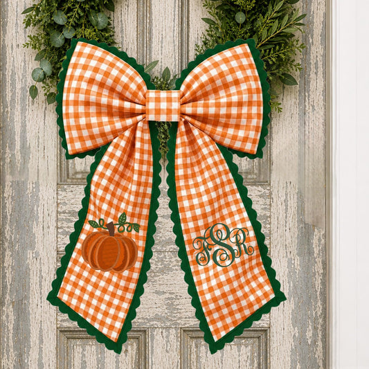 Embroidered Pumpkin Monogram Wreath Sash, Fall Wreath Sash, Pumpkin Wreath Sash, Last name wreath sash, Hostess gift, Fall Decor