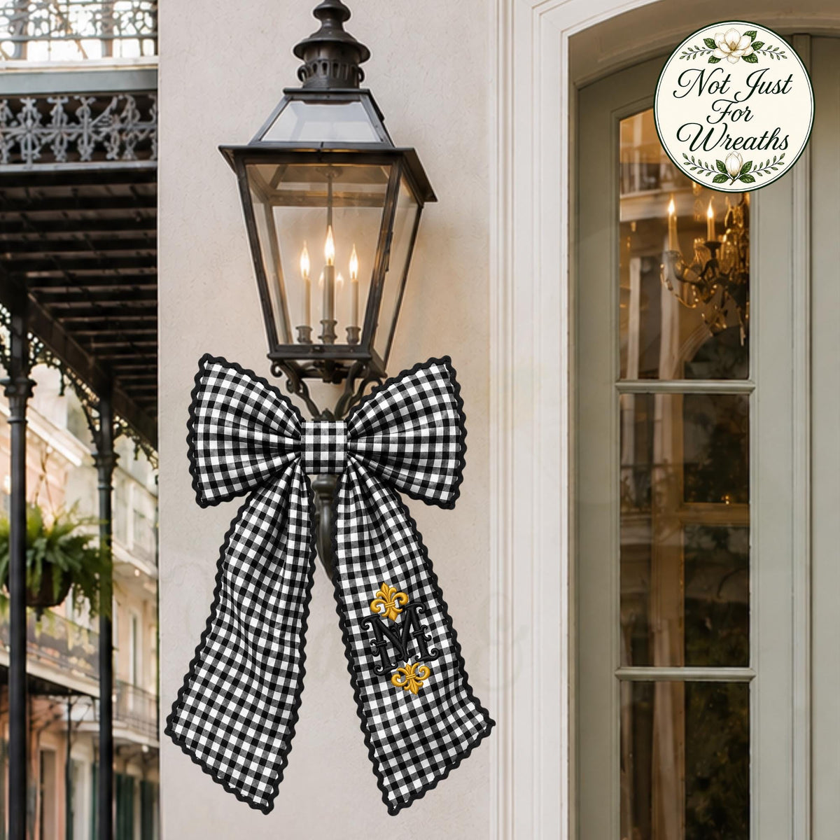 Gingham Wreath Sash, Personalized Front Door Bow, 52 or 72 Inch Wreath Sash, Rick Rack Trim Option, Southern Door Decor, Housewarming Gift