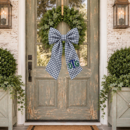 Gingham Wreath Sash, Personalized Front Door Bow, 52 or 72 Inch Wreath Sash, Rick Rack Trim Option, Southern Door Decor, Housewarming Gift
