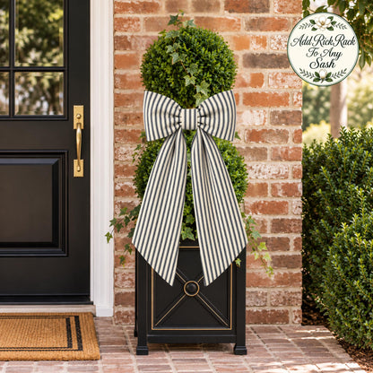 Seersucker Stripe  Wreath Sash, Personalized Front Door Bow, 52 or 72 Inch Wreath Sash, Rick Rack Trim Option