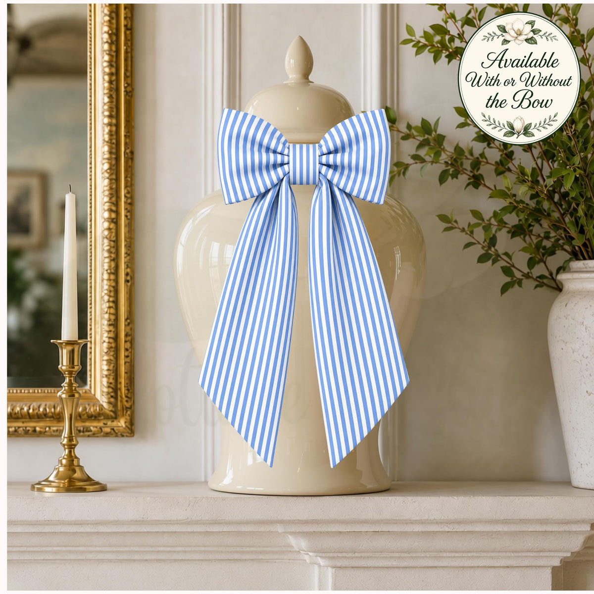 Seersucker Stripe  Wreath Sash, Personalized Front Door Bow, 52 or 72 Inch Wreath Sash, Rick Rack Trim Option