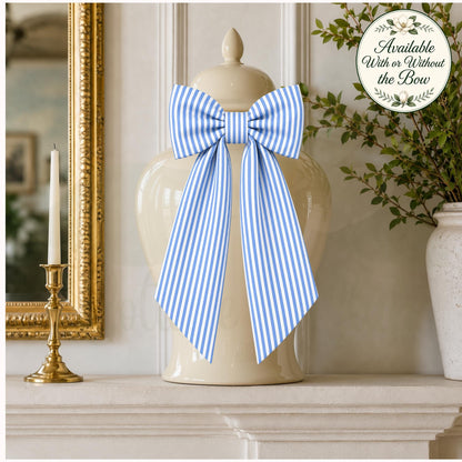 Seersucker Stripe  Wreath Sash, Personalized Front Door Bow, 52 or 72 Inch Wreath Sash, Rick Rack Trim Option