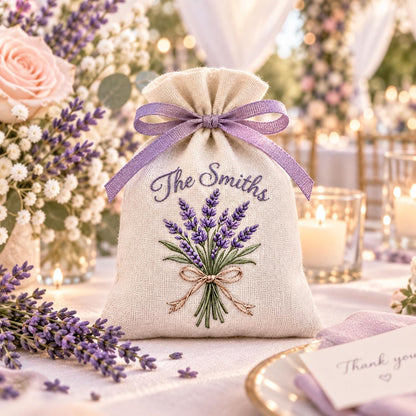 Personalized Lavender Sachet Bag Wedding Favor Embroidered Linen Sachet Bridal Shower Gift Guest Welcome Favor Custom Wedding Keepsake