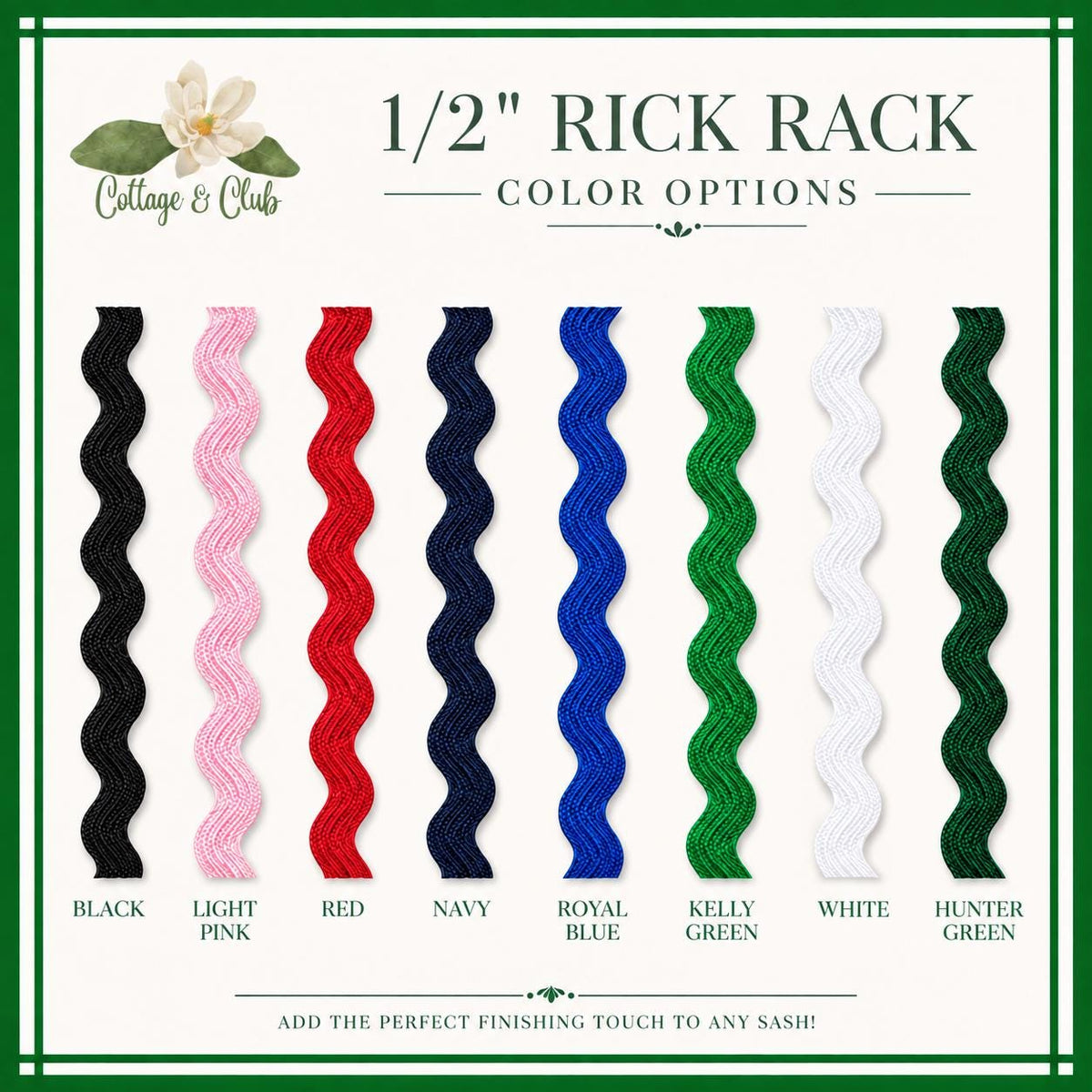 Classic Solid Wreath Sash, Personalized Front Door Bow, 52 or 72 Inch Wreath Sash, Rick Rack Trim Option