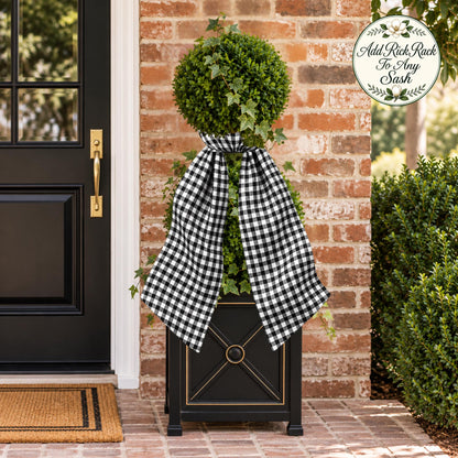 Gingham Wreath Sash, Personalized Front Door Bow, 52 or 72 Inch Wreath Sash, Rick Rack Trim Option, Southern Door Decor, Housewarming Gift