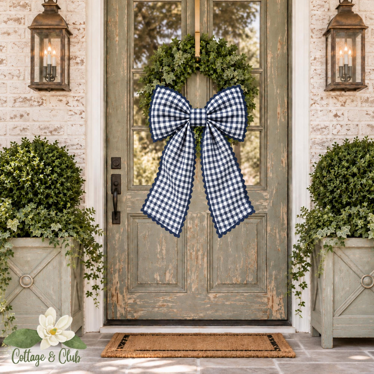 Gingham Wreath Sash, Personalized Front Door Bow, 52 or 72 Inch Wreath Sash, Rick Rack Trim Option, Southern Door Decor, Housewarming Gift