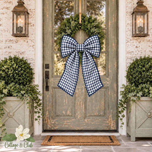 Gingham Wreath Sash, Personalized Front Door Bow, 52 or 72 Inch Wreath Sash, Rick Rack Trim Option, Southern Door Decor, Housewarming Gift